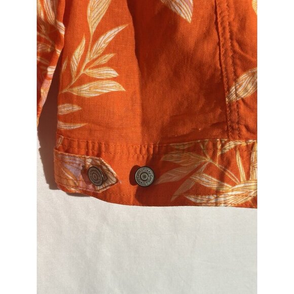 Cynthia Rowley Orange Floral 100% Linen Jacket Sz M Colorful Lightweight Pockets - Picture 9 of 10